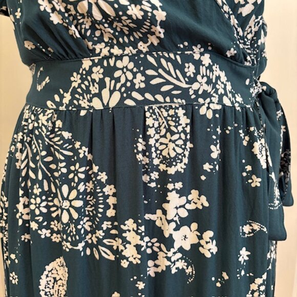 Patrons of Peace Teal Paisley Faux Wrap Maxi Dress w/Split Flutter Sleeves Sz L - Picture 5 of 13